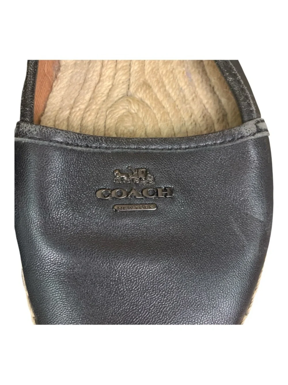 Coach Black Rhodelle Lambskin Leather Espadrille Boho Slip On Ballet Flats Sz 6